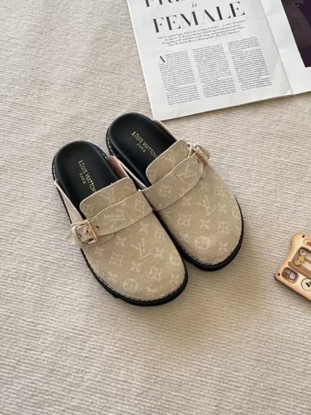 Louis Vuitton Khaki Monogram Slippers